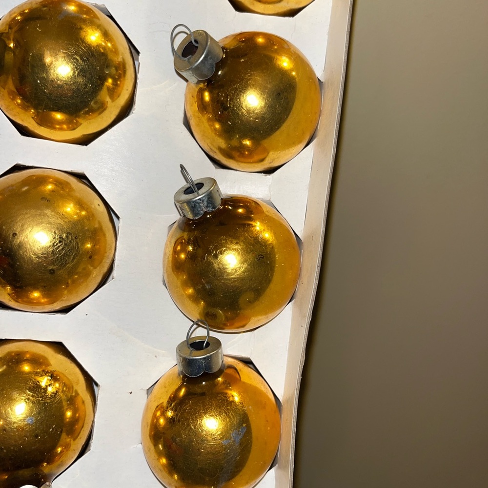 28 Blue & Gold Vintage Christmas Holly Brand Glass Ornaments Made In America - Picture 4 of 6
